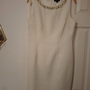 Tahari ivory dress with pearl and beading at neck. Size 14 A-line